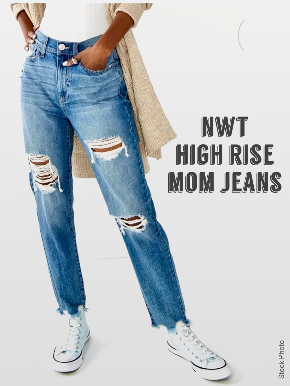 NWT High-Rise Distressed Mom Jeans - Medium Blue Wash 1/25